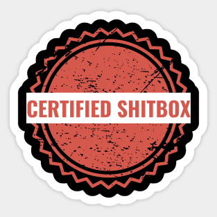 Certified Shitbox - Red Label With White Text Thick Circle Design Sticker